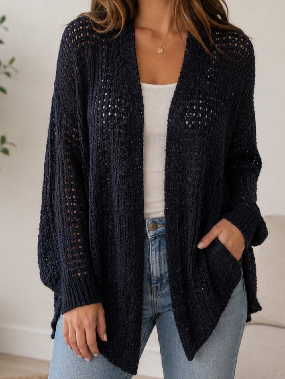 American Eagle Outfitters Black Open Front Knit Cardigan Sweater sz M Womens
